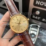Perfect Replica High Quality Rolex Gold Dial Brown Leather Strap Mens Watches